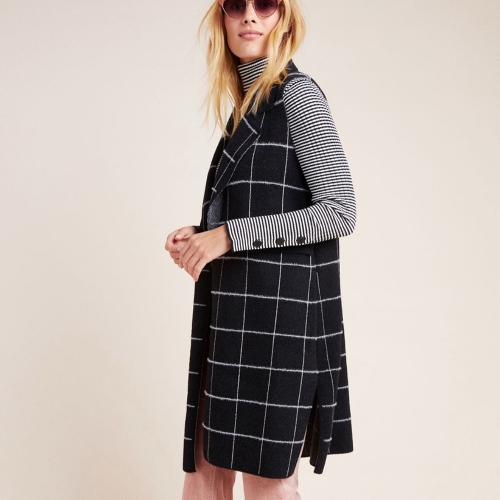 Anthropologie Quinn Windowpane Longline Duster Vest -NEW- One Size